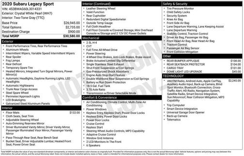 2020 Subaru Legacy Sport