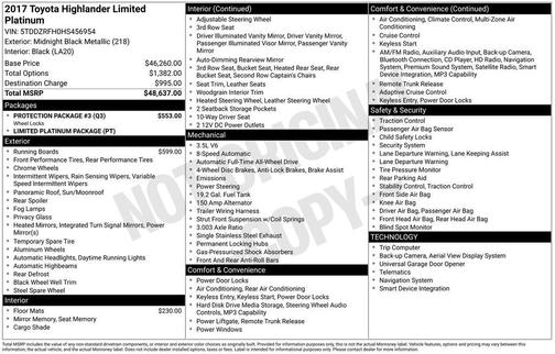 Midnight Black Metallic 2017 Toyota Highlander Limited Platinum