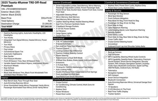 Black 2025 Toyota 4Runner TRD Off Road Premium