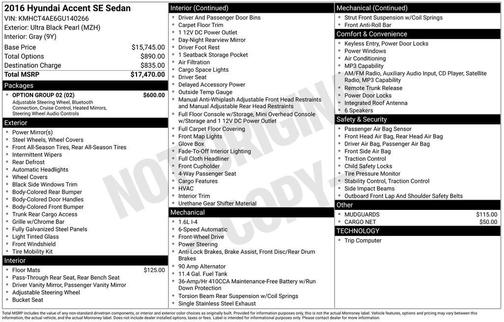 Ultra Black Pearl 2016 Hyundai Accent SE