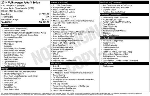 Reflex Silver Metallic 2014 Volkswagen Jetta Auto S