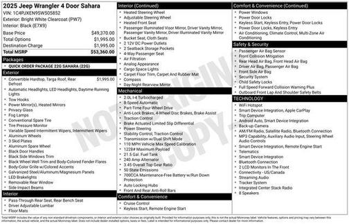 Bright White Clearcoat 2025 Jeep Wrangler 4-Door Sahara 4x4
