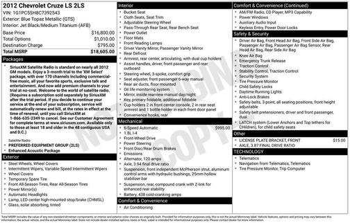 Blue Topaz Metallic 2012 Chevrolet Cruze LS