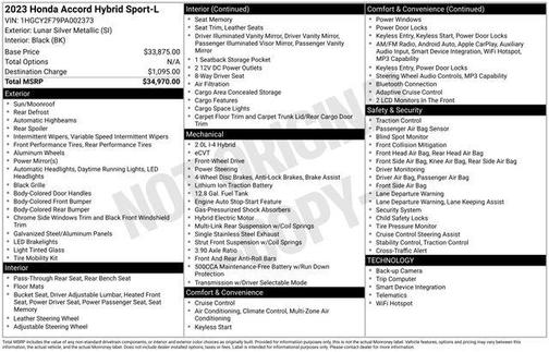 Lunar Silver Metallic 2023 Honda Accord Hybrid Sport-L