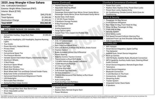Bright White Clearcoat 2025 Jeep Wrangler 4-Door Sahara 4x4