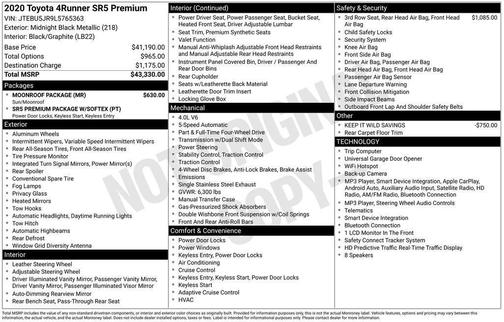 Midnight Black Metallic 2020 Toyota 4Runner SR5 Premium