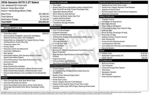 2026 Genesis GV70 2.5T Select