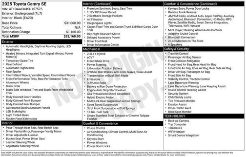 Midnight Black Metallic 2025 Toyota Camry SE