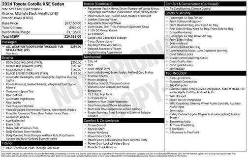 Midnight Black Metallic 2024 Toyota Corolla XSE