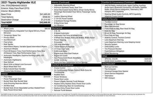 Red Pearl 2021 Toyota Highlander XLE