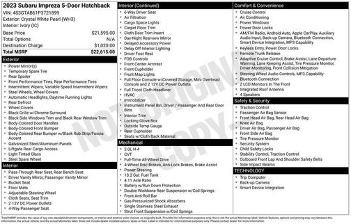 Crystal White Pearl 2023 Subaru Impreza Base