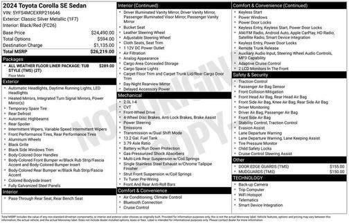 Classic Silver Metallic 2024 Toyota Corolla SE