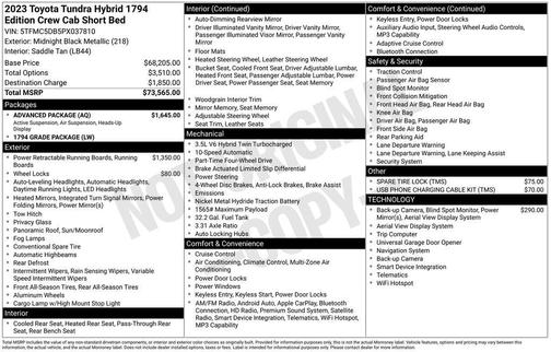 Midnight Black Metallic 2023 Toyota Tundra Hybrid 1794 Edition