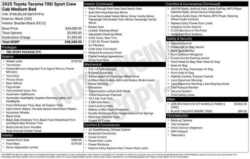 Black 2025 Toyota Tacoma TRD Sport