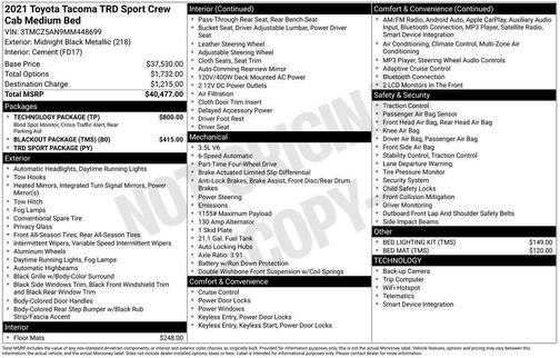 Midnight Black Metallic 2021 Toyota Tacoma TRD Sport