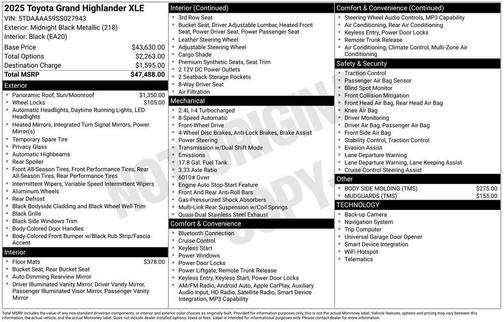 Midnight Black Metallic 2025 Toyota Grand Highlander XLE