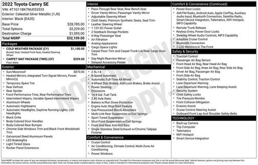 Celestial Silver Metallic 2022 Toyota Camry SE