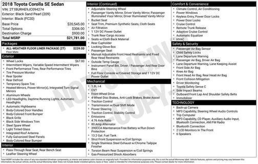 Black Sand Pearl 2018 Toyota Corolla SE