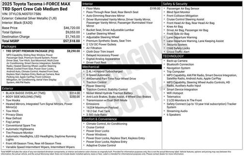 Celestial Silver Metallic 2025 Toyota Tacoma Hybrid TRD