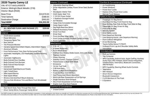 Midnight Black Metallic 2020 Toyota Camry LE