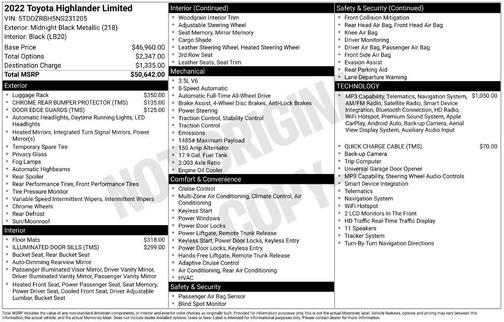Midnight Black Metallic 2022 Toyota Highlander Limited