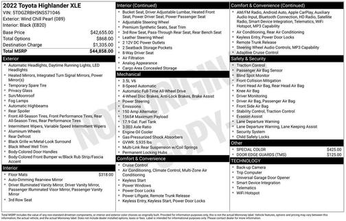 Pearl 2022 Toyota Highlander XLE