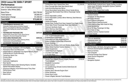 Ultra White 2024 Lexus RX 500h F SPORT PERFORMANCE