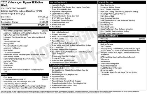 Opal White 2025 Volkswagen Tiguan 2.0T SE R-Line Black 4MOTION