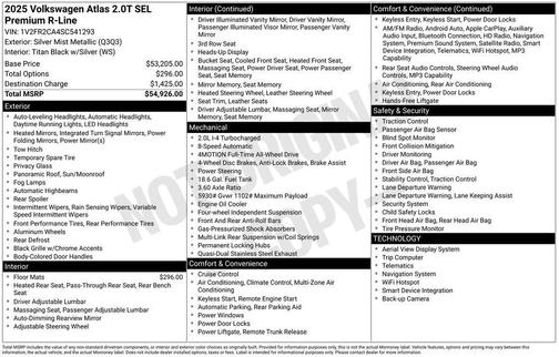 Silver Mist Metallic 2025 Volkswagen Atlas 2.0T SEL Premium R-Line 4MOTION