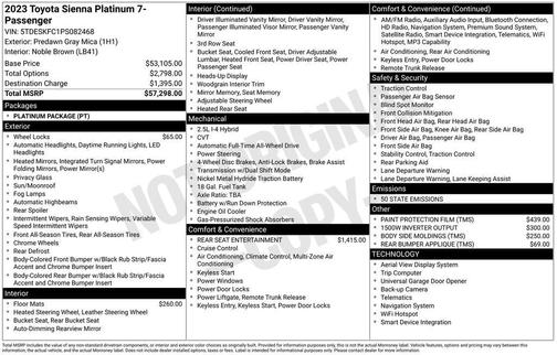 2023 Toyota Sienna Platinum 7 Passenger