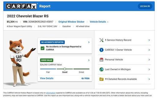 Silver Ice Metallic 2022 Chevrolet Blazer RS