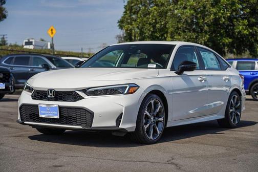 Platinum White Pearl 2025 Honda Civic Hybrid Sport Touring