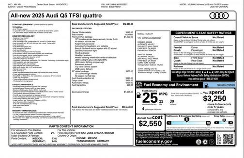 Glacier White Metallic 2025 Audi Q5 Premium Plus TFSI quattro S tronic