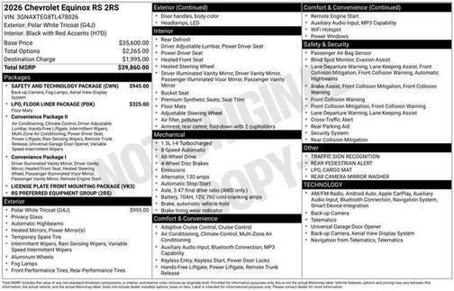 Polar White Tricoat 2026 Chevrolet Equinox AWD RS