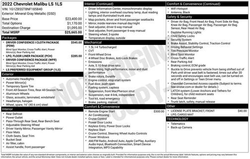 Mineral Gray Metallic 2022 Chevrolet Malibu 1LS