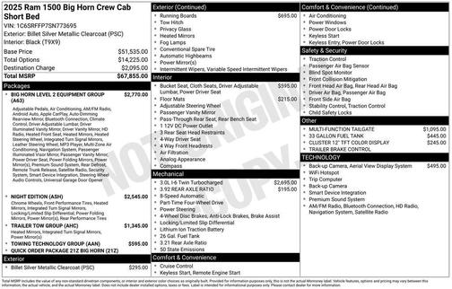 Billet Silver Metallic Clearcoat 2025 RAM 1500 Big Horn/Lone Star