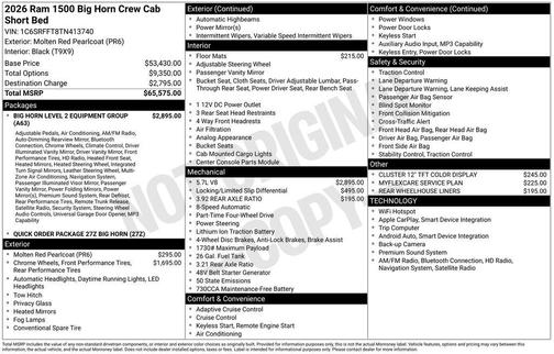 Molten Red Pearlcoat 2026 RAM 1500 Big Horn/Lone Star