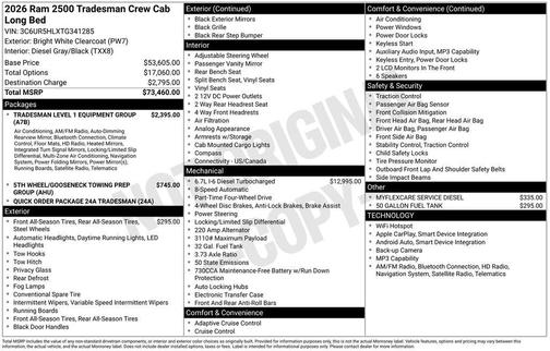 Bright White Clearcoat 2026 RAM 2500 Tradesman