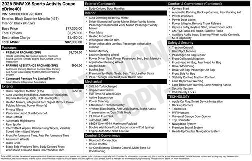 Black Sapphire Metallic 2026 BMW X6 xDrive40i