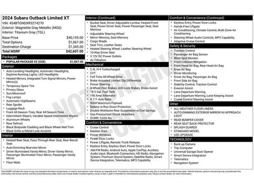 Gray Metallic 2024 Subaru Outback Limited XT