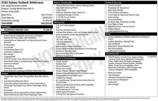 White Pearl 2025 Subaru Outback Wilderness
