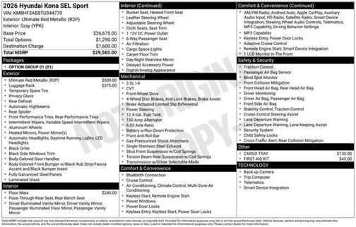 Red Metallic 2026 Hyundai KONA SEL Sport