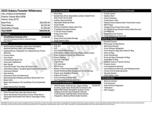 Blue 2025 Subaru Forester Wilderness