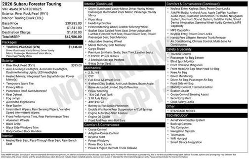 Pearl 2026 Subaru Forester Touring