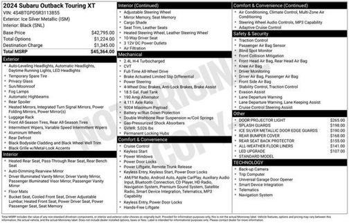 Ice Silver Metallic 2024 Subaru Outback Touring XT