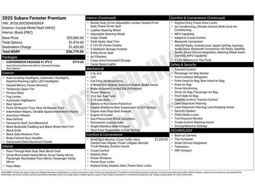 Crystal White Pearl 2025 Subaru Forester Premium