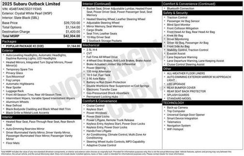 Crystal White Pearl 2025 Subaru Outback Limited