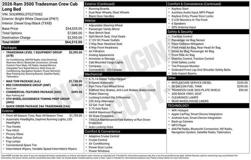 2026 RAM 3500 Tradesman Crew Cab 4x4 8' Box
