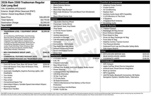 2026 RAM 2500 Tradesman Regular Cab 4x2 8' Box