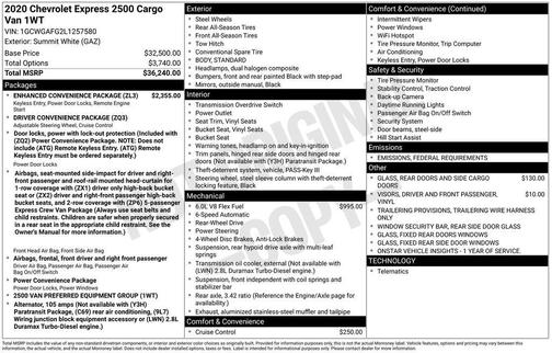 2020 Chevrolet Express 2500 RWD 2500 Regular Wheelbase WT